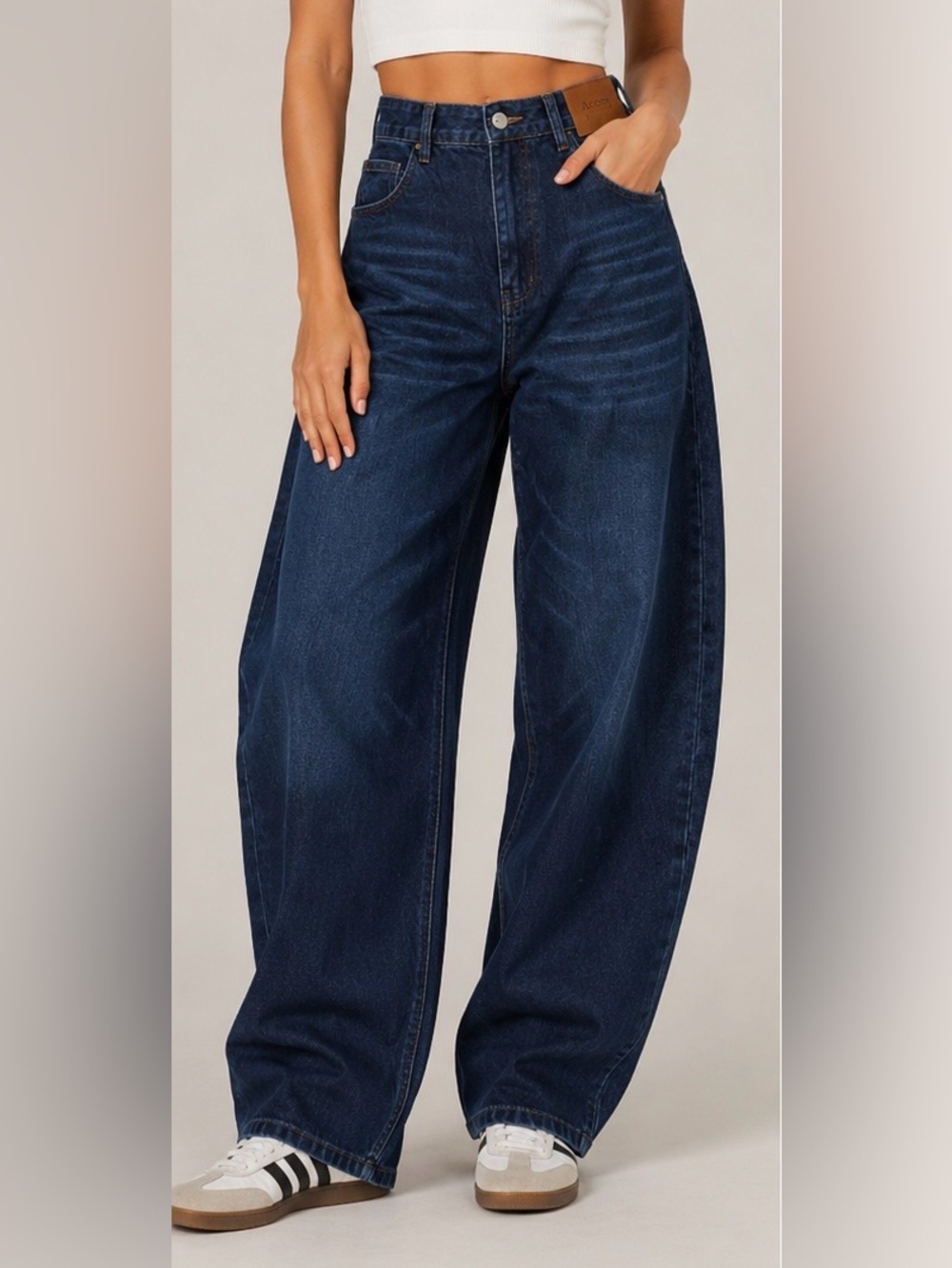 Acosey Dark Wash Baggy Barrel Leg Jeans Size M Streetwear Utilitarian Slouchy